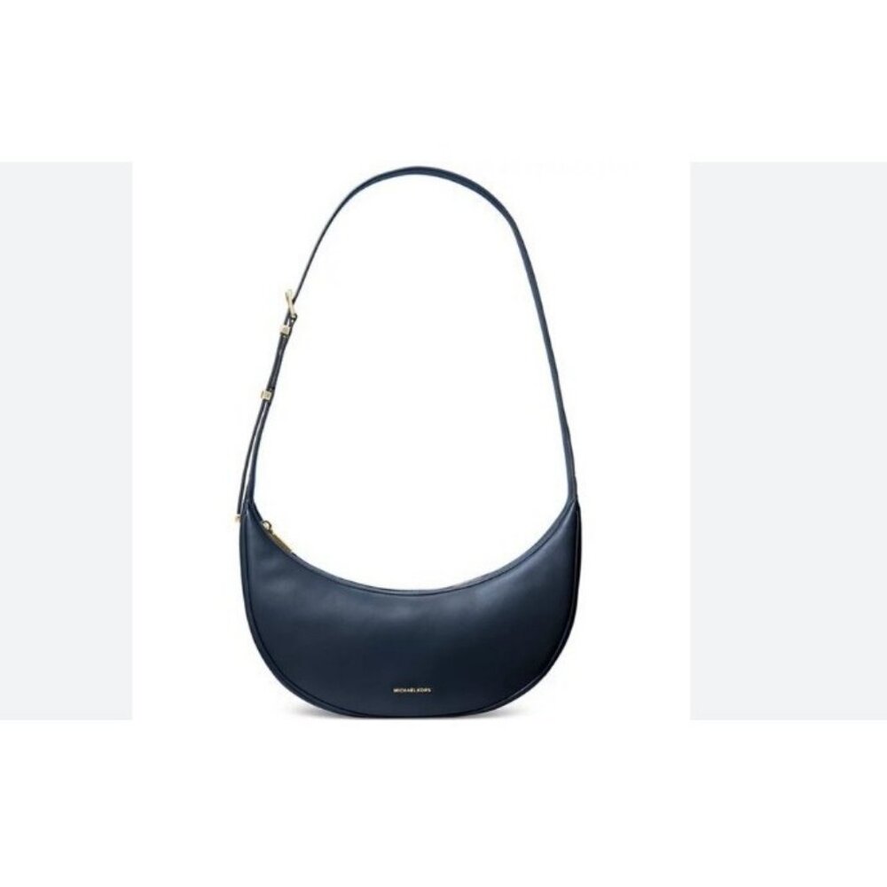 MICHAEL KORS Avra leather crescent sling shoulder bag- Navy